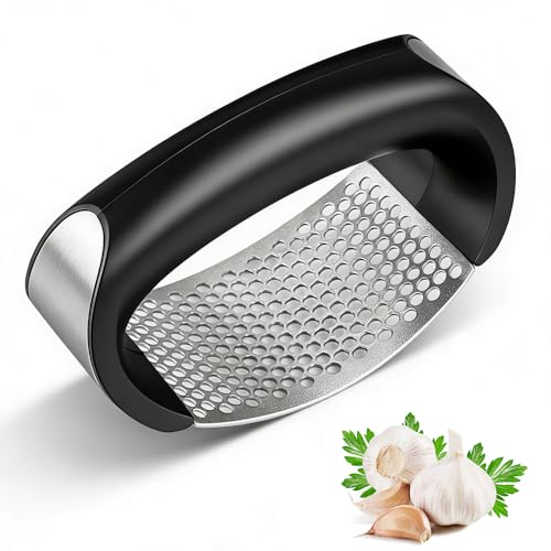 Armo® Garlic Press Garlic Crusher Kitchen Stainless Steel Garlic Rocker 304 Food Grade Garlic Crusher Ergonomic Handle Garlic Peeler