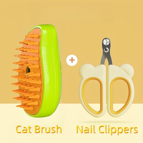SVIEILLES Kit de toilettage 3 en 1 pour chat - Brosse vapeur auto-nettoyante - Coupe-ongles pour chat - Élimine les poils emmêlés et les massages (brosse verte pour chat + coupe-griffes pour chat) – vue 2