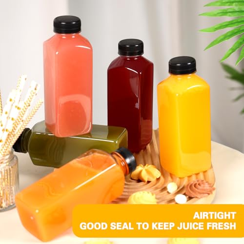Moretoes 6pcs 16oz Plastic Juice Bottles with Caps, Clear Empty Reusable Water Bottles, Disposable Beverage Containers Bulk for Juicing Smoothies Turmeric Juice Milk and Other Beverages