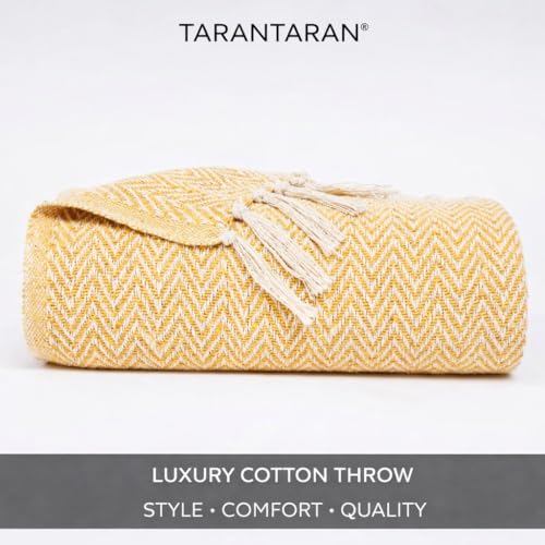 Image of Tarantaran All Season Cotton Weaved Throw Blanket for Bed /Sofa 50x70 INCHES (Yellow)