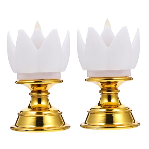 BIUDECO 2 Piezas Lámparas LED de Lotus de Luces Budistas Simulación Vela Decoración Portátil para Altar y Hogar Luz Cálida Blanca