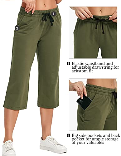 Image of SPECIALMAGIC Women Capri Pants Cotton Yoga Wide Leg Pajama Pants Capris Sweatpants Sports