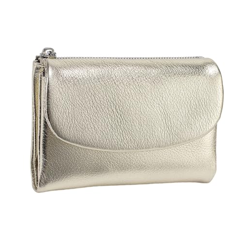 Unisex Pebble Leather Wallet, 5.3In Short Genuine Leather Coin Card Holder, Unisex Clutch Bags, Can Hold Coins, Cards (Gold)