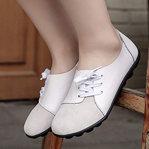 Selotrot Vrouwen Flats Loafers Schoenen, Grote Maat Vrouwen Casual Loafers Zachte Lichtgewicht Splicing Lederen Lace Up… - Image 7