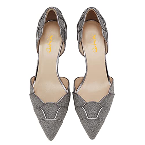 Image of XYD Women's Pumps, Elegant Pointed Toe, D'Orsay Kitten Low Heels, Rhinestone Studs, Slip-On Satin Shoes for Wedding