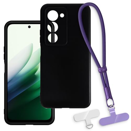 OAGELIM 2-in-1�ی�P�[�X�ƃ��X�g�X�g���b�v Xiaomi Redmi 15 5G 169MM �Ƃ̌݊������� ���O���\�ȃ��j���[�h�t���d�b�J�o�[�A����~�ߕ����h�~�O���b�v�n���h�� (�u���b�N + �p�[�v��)