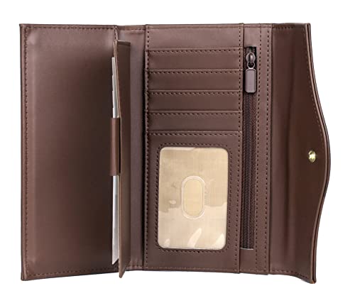 Image of Julia Buxton Heiress Leather Organizer Clutch Handbag Wallet with RFID Blocking, Mahogany