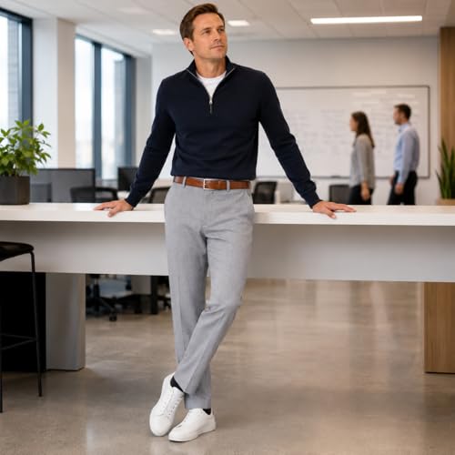 Image of Soojun Men's Classic Fit Flex Waist Flat Front Dress Pant