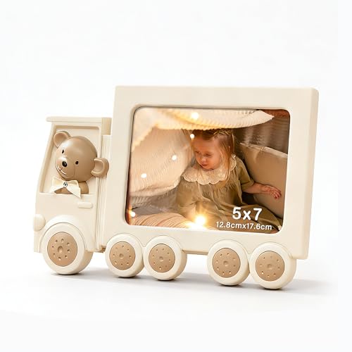 QPQIYIY 5x7 Kids Picture Frame, HD Glass Tabletop or Wall Horizontal Display, White Plastic Toy Car Frame, Girl and Boy Children's