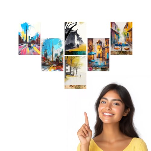Image of SiddArtify Vibrant Cityscapes - Serene Asian Streets Art Print Set - Set of 2-4x6 Inch - Board (Pack of 6) - Sticker (Pack of 6) Wall Room Decoration art Poster Prints