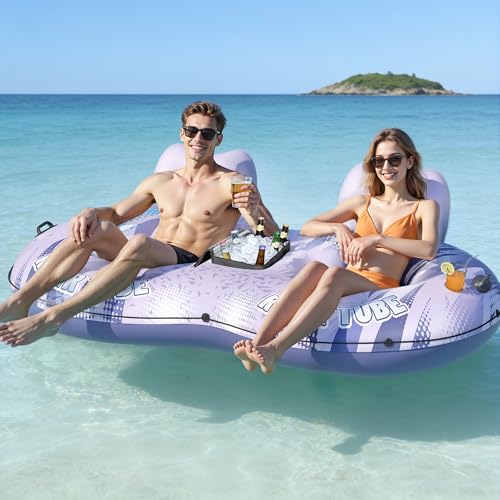Image of JOSEN Inflatable River Tube Float - 2 Person Heavy Duty River Float, Pool Floats Adult, Lake River Floats Water Tubes for Floating with Removable Cooler & Cupholders for Summer Relaxation
