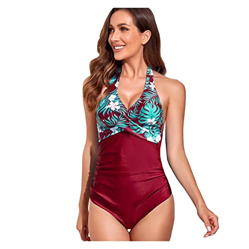 Maillot de bain une pièce imprimé tendance et sexy bordeaux en taille S