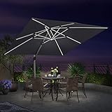 PURPLE LEAF 10 Feet Double Top Deluxe Solar Powered LED Square Patio Umbrella Offset Hanging Umbrella Outdoor Market Umbrella Garden Umbrella, Grey