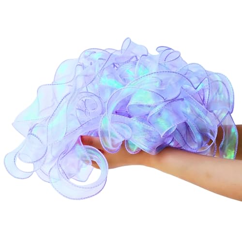 Holographic Purple Ribbon 1.5 inches x 20 Yards for Gift Wrap Birthday Decorations Christmas Decorations Wedding (Purple 20 Yards)