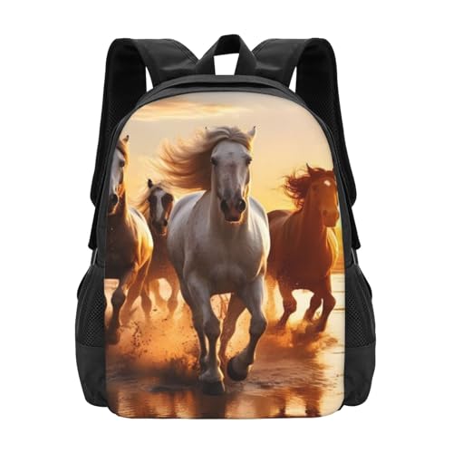 Large Capacity Horse Nature Generate Image Backpack Large Multipurpose Bag Double Zipper Backpack Unisex 17 Inch