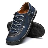 alcubieree Mens Leather Casual Shoes Comfortable Fashion Sneakers Loafers Lightweight Dress Walking Driving Shoes for Men（Size 7.5-13） Blue