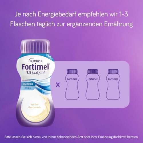Nutricia Fortimel® 1.5 kcal Vanille – Hochkalorische Trinknahrung mit allen wichtigen Nährstoffen, Vitaminen, Mineralien und Spurenelementen – 300 kcal und 12 g Eiweiß pro Flasche – 4 x 200 ml