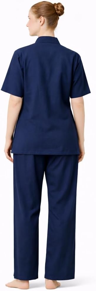 Lazutom Women's 2 Piece Cotton Kung Fu Outfit Short Sleeve Frog Button Top and Drawstring Pants Set