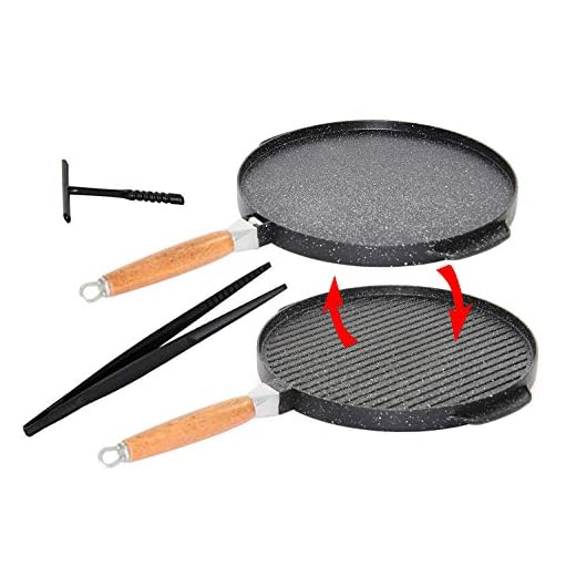 Padella Tonda Doppia In Pietra Lavica Antiaderente Liscia e Grigliata No Condimenti Gold cm32