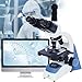 MicroMarvels Professional Compound Trinocular Microscope 40X-2000X,with 7 inch Screen, Dual LED Illumination with WF10X & WF25X Eyepieces for School Laboratory, Home Learning (Blue & White)