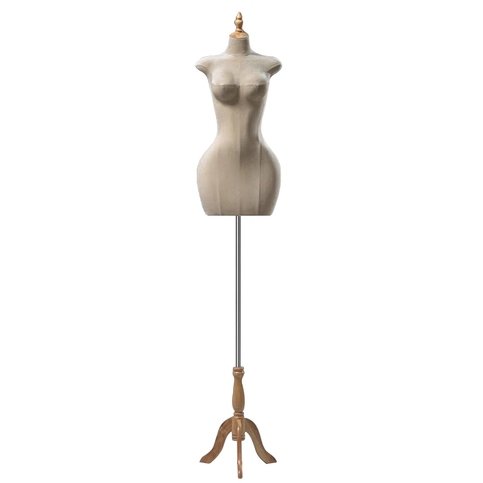 Manekin damski w dużym rozmiarze z drewnianym statywem, 150-210 cm, regulowany mrewnianym statywem, 150-210 cm, regulowany manekin krawiecki, model do ekspozycji odzieży i biżuterii (beżowy)