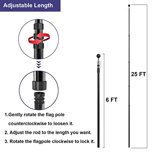 Iiope Flag Pole For Outside In Ground - 25Ft Telescoping Black Flagpole Kit With 3X5 American Flag, Heavy Duty Flag Pole For Yard Commercial, Residential #TOP3