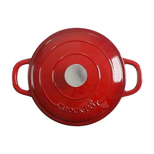 Image of Crock Pot Artisan 5-Quart Round Enameled Cast Iron Dutch Oven - Red, Durable Heavy-Duty Cookware for Slow Cooking, Roasting, Baking with Lid (Pack of 2)