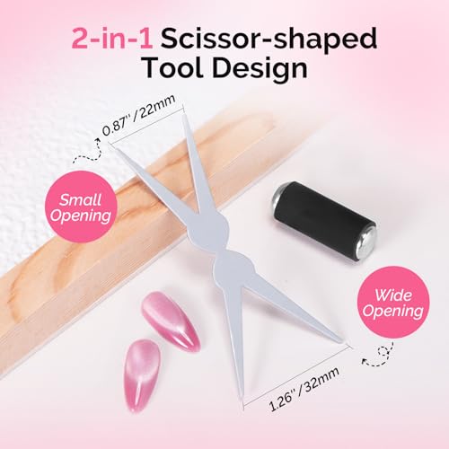 Image of MelodySusie Cat Eye Gel Nail Polish Magnet Set, 2 in 1 Scissor-shaped Nail Magnet Tool,French Effect Cat Eye Magnet, Nail Design Tools for Salon and DIY at Home