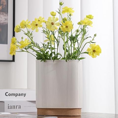 hjn White Ceramic Vase for Home Decor Flower Vase for Centerpiece White Vase for Living Room/Table/Countertop/Home Decor/Kitchen/Office-Height 8" Cover