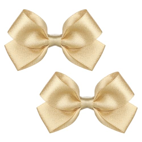 2PCS Hair Bows Clips for Girls Glitter Tiny 3 Inch Gold Bow Alligator Clip for Little Teen Toddler Girls Kids Small Sparkly Bow Barrettes for Party Wedding Christmas Prom Accessories