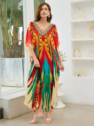 Image of NFVNKJ Women's Plus Size Beach Lounge Kaftan Maxi Dress Swimsuit Coverup for Women