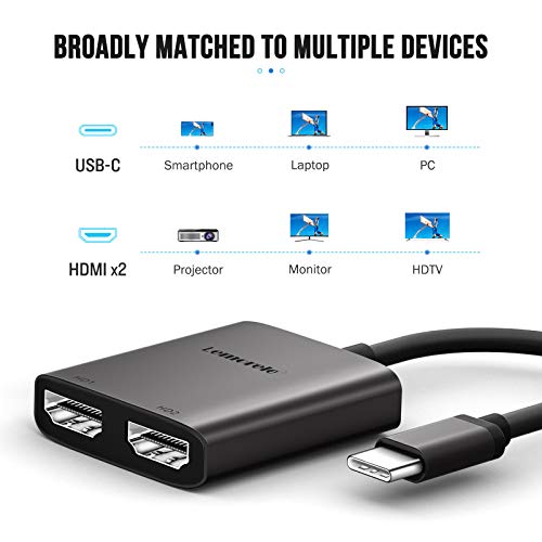 Image of Lemorele USB C to Dual HDMI Adapter, 4K 60Hz Dual Monitor Adapter 2 in 1 Type C (Thunderbolt 3) to HDMI Converter for MacBook Pro Air 2020 /2019 /2018, Yoga 920, Chromebook Pixel, XPS 13 /15, etc. | Dual extended screens for Windows; Intel Mac dual display, M-series Mac only mirror, compact portable design