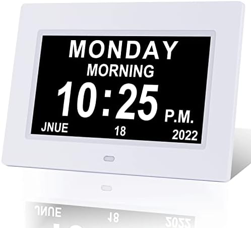 Digital Day Calendar Clock, Extra Large Day Date Time Dementia Clocks for Senior Elderly Memory Loss Vision Impaired Alzheimer's with12 Alarm Reminders Auto-Dimming AM/PM 12/24H (7 Inch White)