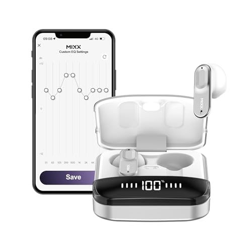 Mixx StreamBuds Ultra Hybrid True Wireless Earbuds, Bluetooth Wireless Earphones, 24-Hour Battery, Zinc Alloy Case, Customizable Sound with Mixx App (Silver-white)