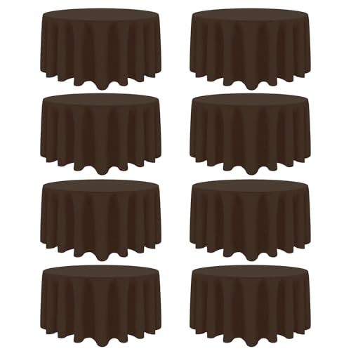 Heneger 8 Pack Brown Round Tablecloth 120 Inch Stain and Wrinkle Resistant Round Brown Table Cloth Reusable and Washable Polyester Fabric for Buffet Wedding Party and Banquet