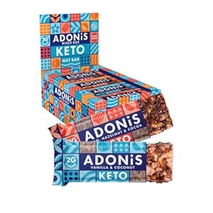 Adonis Keto Mix verpakking notenrepen (16 x 35g repen) | Vegan & Keto | 100% natuurlijk | Vrij van gluten, suiker, palmolie en zuivel | Weinig suikers, caloriën & koolhydraten voor afvallen | Ontbijtreep | Gezonde snack | Keto dieet