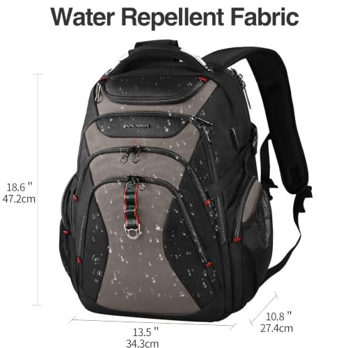 Image of KROSER Travel Laptop Backpack 17.3 Inch XL Computer Backpack with Hard Shell Saferoom RFID Pockets Water-Repellent Business College Daypack Stylish Bag for Men /Women-Black Light Browm