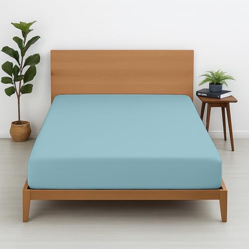 Cottington Lane 1 Piece Olympic Queen Size Fitted Sheet Only, Premium Hotel Quality Egyptian Cotton, 15 Inch Deep Pocket Bottom Sheets, Soft, Breathable, Cool & Crisp Bed Sheets, Light Blue Solid