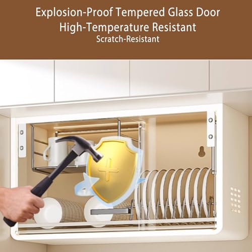 Escurridor de platos de pared gris plomizo de 60cm con estante y puerta de cristal 6