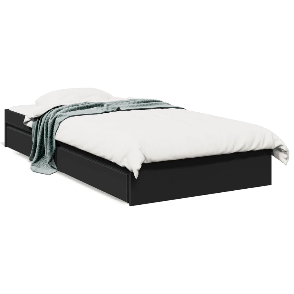 Gecheer Giroletto,Struttura Letto,Singolo,Moderno,con Cassetti Nero 75x190 cm in Multistrato,Letto con Cassetti,Letto Singolo,Letto Senza Testiera