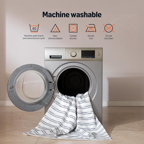 Image of Amazon Basics Geometric Jacquard Fabric Shower Curtain for Bathroom, Lightweight, Waterproof and Washable, 72 inch W x 84 inch L, Grey Striped
