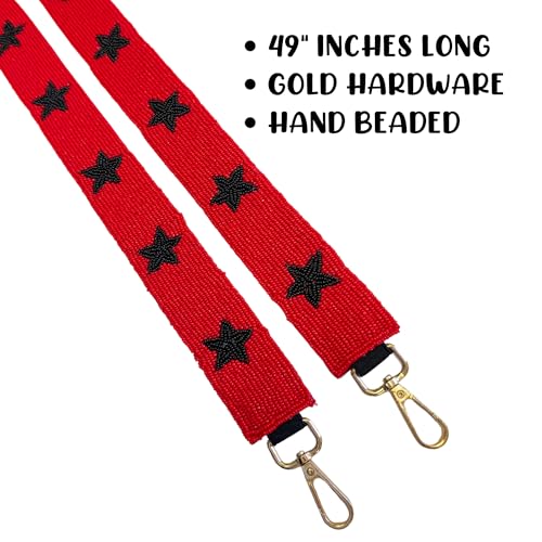 Lashicorn Red with Black Stars Beaded Purse Strap 49” Football Buck Eyes Gold Clasp Atlanta Cardinals Arkansas Razor Back Game Day Fans Clear Stadium Bag4