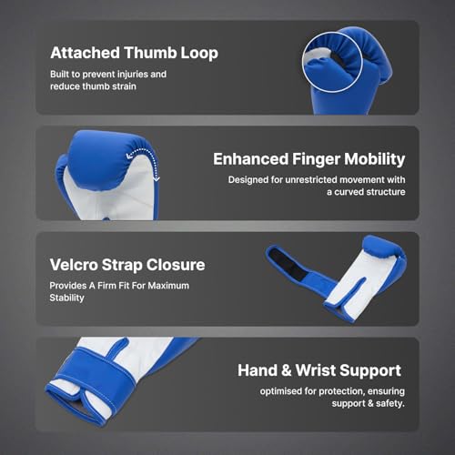 Image of Cult Neo Boxing Gloves 12 OZ - Pro-Style Training Gloves for Sparring, Heavy Bag & Mitt Work - Premium PU Leather, Shock Absorbing Padding, Ergonomic Design with Wrist Support - Blue & White