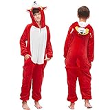 Mädchen Jungen Onesies Pyjamas,Kinder Onesies Pyjamas Unisex Roter Fuchs Tier Kostüm Onesie warme Weiche Flanell Hoodie Nachtwäsche Overall Kigurumi Cosplay Karneval Geschenke （130 = 126CM-135CM )