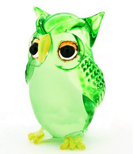 Lampwork Collectible Miniature Hand Blown Art Glass Single Owl Green Figurine