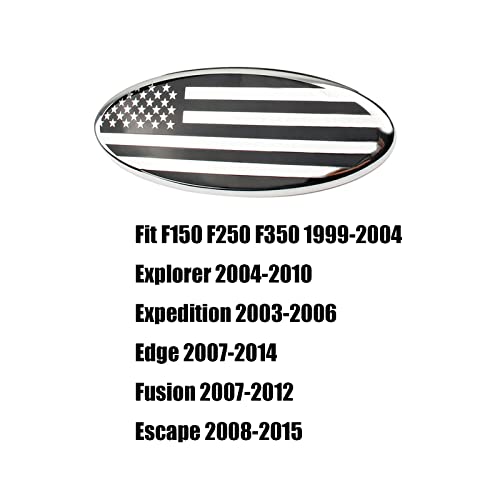 Image of 7 Inch American Flag Badge, Front Grill Rear Tailgate Oval Emblem fit for Ford F150 F250 F350 99-04 Explorer 04-10 Expedition 03-06 Edge 07-14 Fusion 07-12 Escape 08-15(Silver)