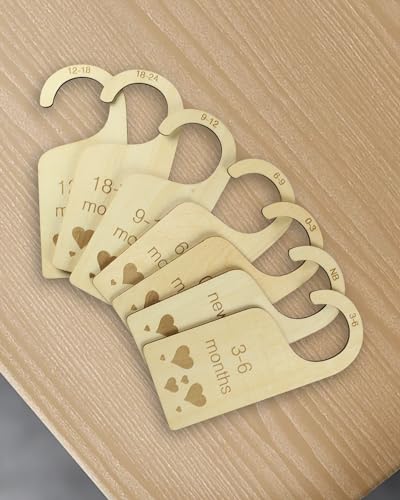 7Pcs Baby Closet Dividers for Clothes,Beautiful Heart Double-Sided Wooden Hanger Clothes Dividers Newborn to 24 Month Clothes Hanger Organizer,Nursery Decor Hanger Dividers for Room,Size:2.9x7 Inch