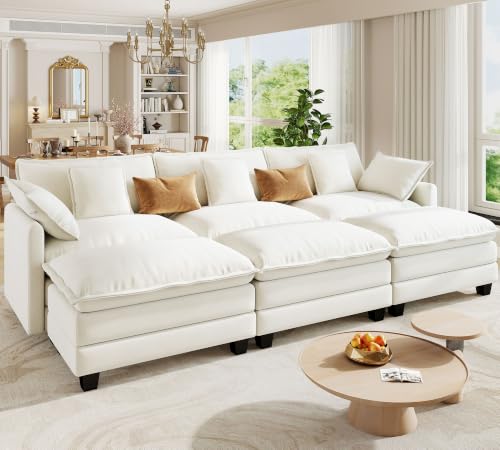 Image of Hanherry Modular Sectional Sofa,Cloud Couch for Living Room,Modern Deep Seat Sofa Chenille Fabric Comfy Couches with Throw Pillows & Movable Ottoman for Apartment