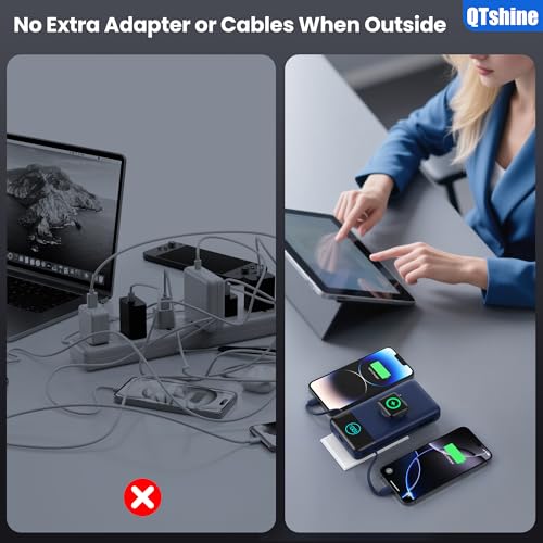 Image of Portable Charger for iPhone, 40800mAh Power Bank with Built-in Cables & AC Wall Plug, 5 Outputs USB C Fast Charging External Battery Pack for iPhone 17 /16 /15 /14, Android, Travel Essential (Blue)