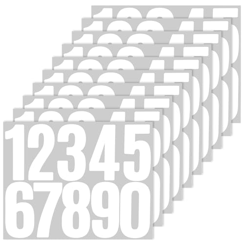 LIQWEI Lot de 10 feuilles d'autocollants numériques blancs, 8 cm - Numéros de maison adhésifs, de 0 à 9 - Autocollants en vinyle résistants à l'eau et...